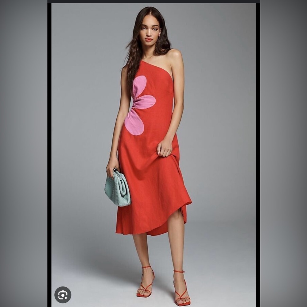 NWT Farm Rio Red Flower Cut Out Midi Dress